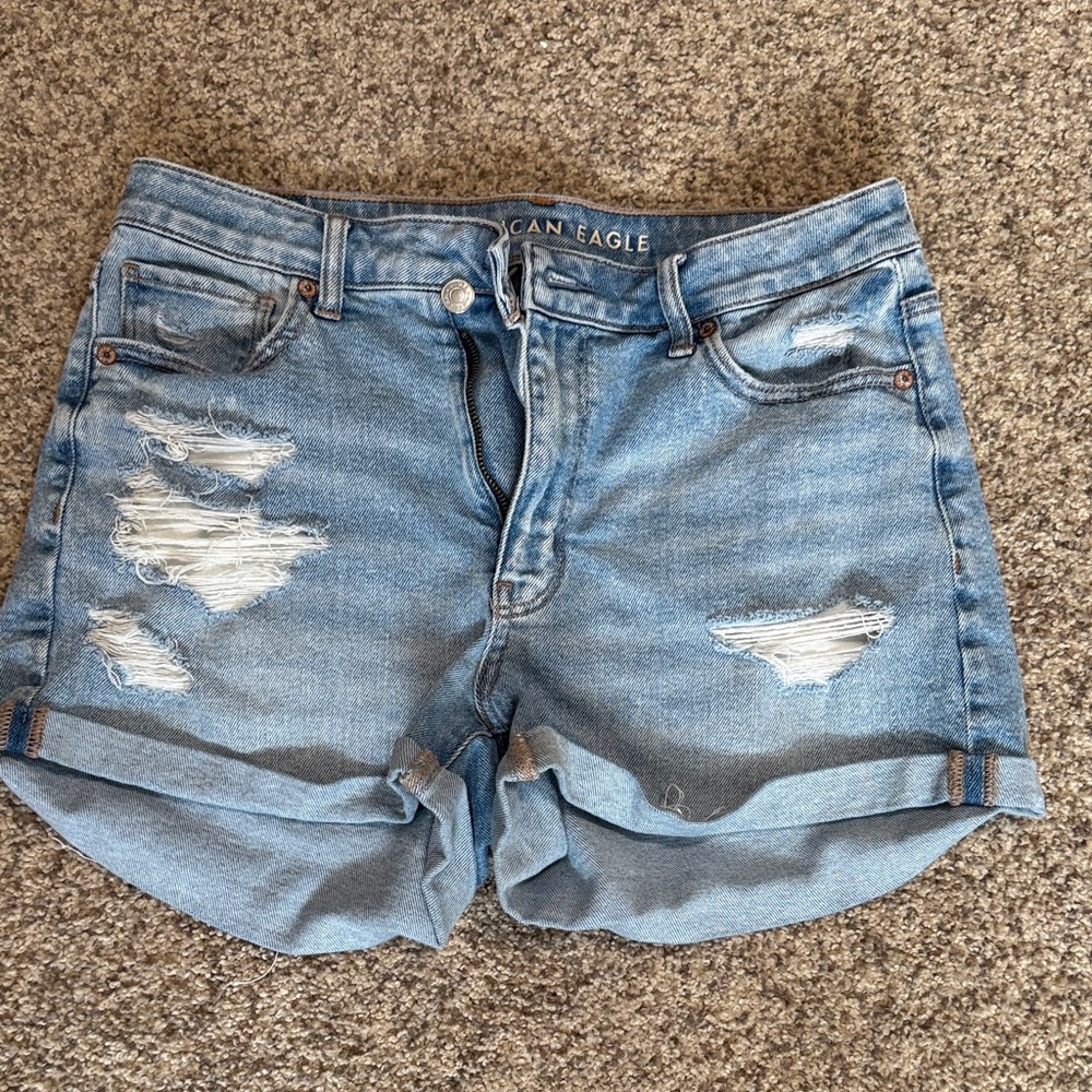 American Eagle Outfitters Light Blue Distressed Jean Shorts
